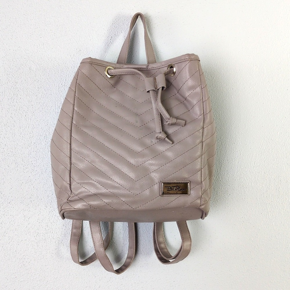 Bella Russo Backpack Purse Womens Gray L Faux Leather Quilted Snap Close Pockets